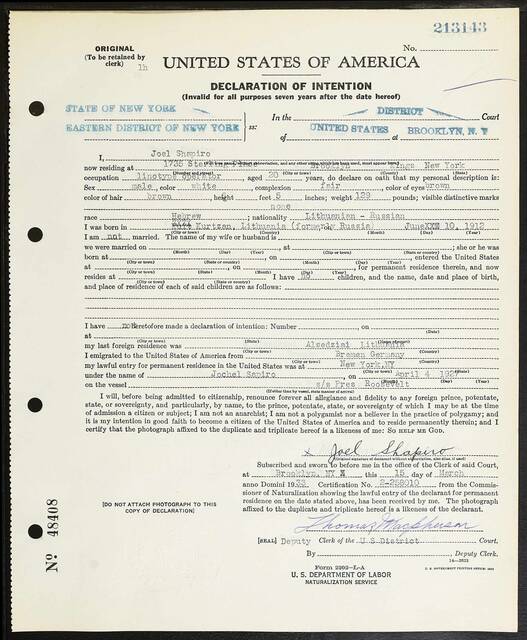 Original declaration 213143, 1933